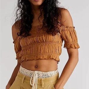 NWT! Free People FP ONE Cheri crop top Sz Medium Golden Nugget tan